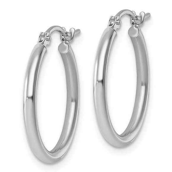 2mm Round Hoop Earrings in 10k White Gold, 20mm (3/4 Inch) - Picture 2 of 6